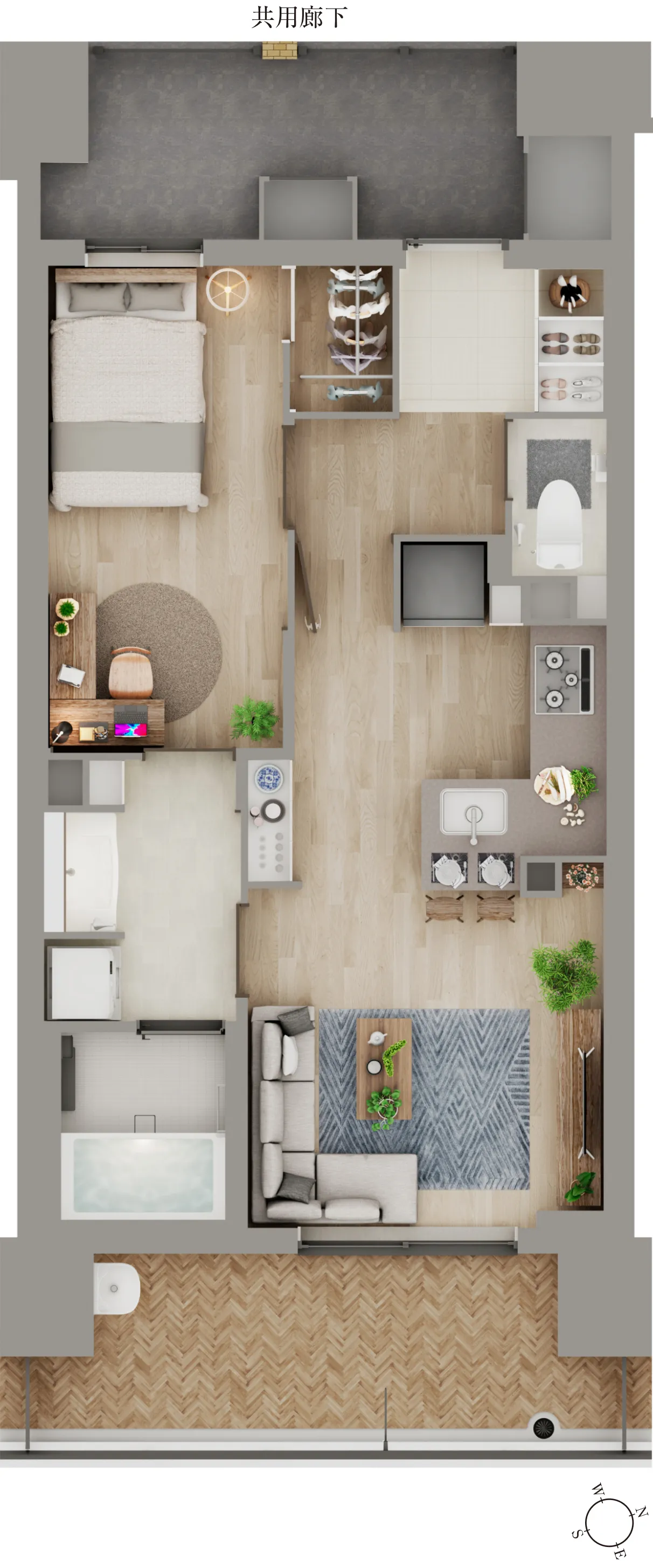 1LDKタイプ図面｜エステムコート三田 ザ・クラブハウス｜兵庫県三田市｜エステム三田